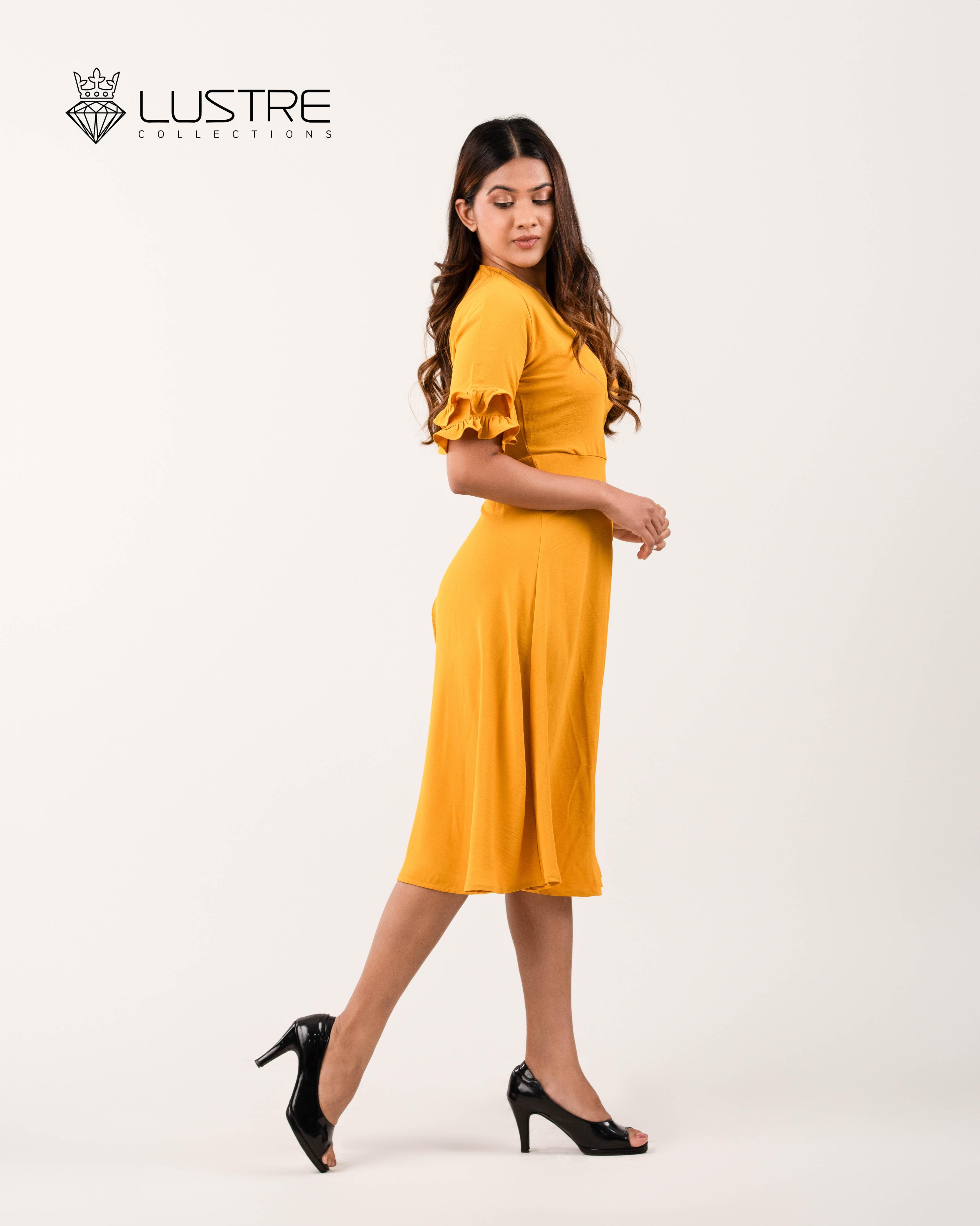 Mustered hue Sleeve frill dress