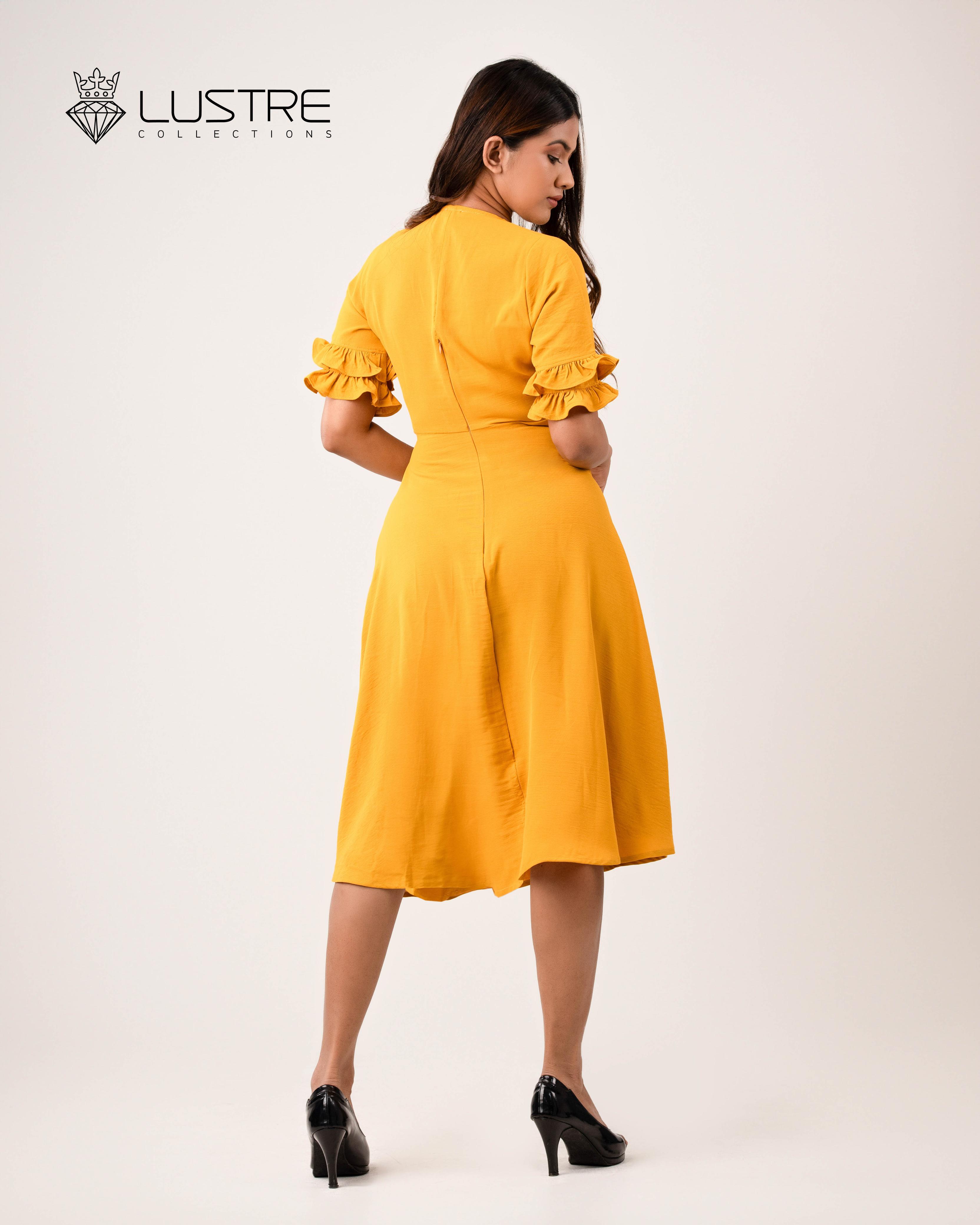 Mustered hue Sleeve frill dress